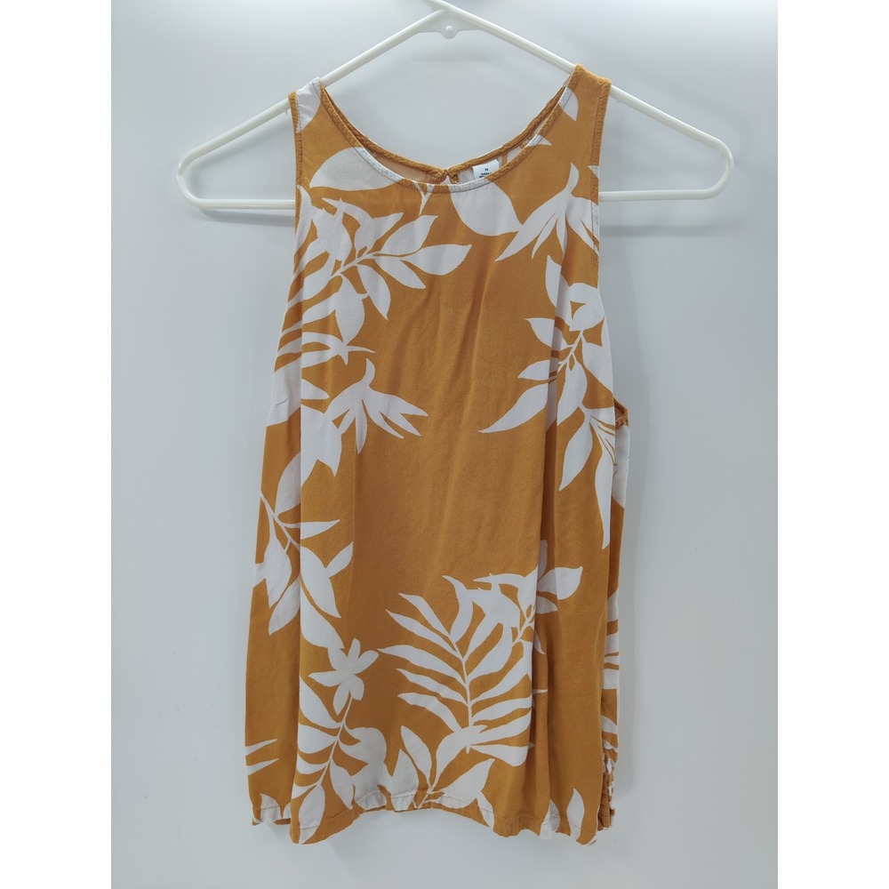 Old Navy Womens Medium Mustard‎ Yellow Tropical Leaf Keyhole Back Sleeveless Top